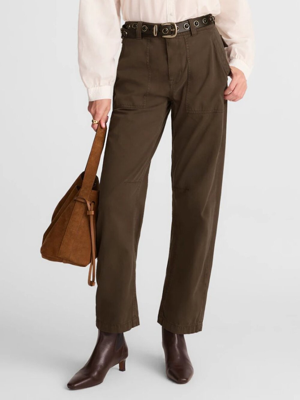 Madewell Darted Barrel Leg High Rise Cotton Blend Pants Brown Size 26 - Picture 1 of 10